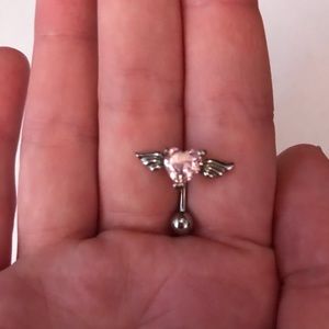 Reverse heart with wings belly ring